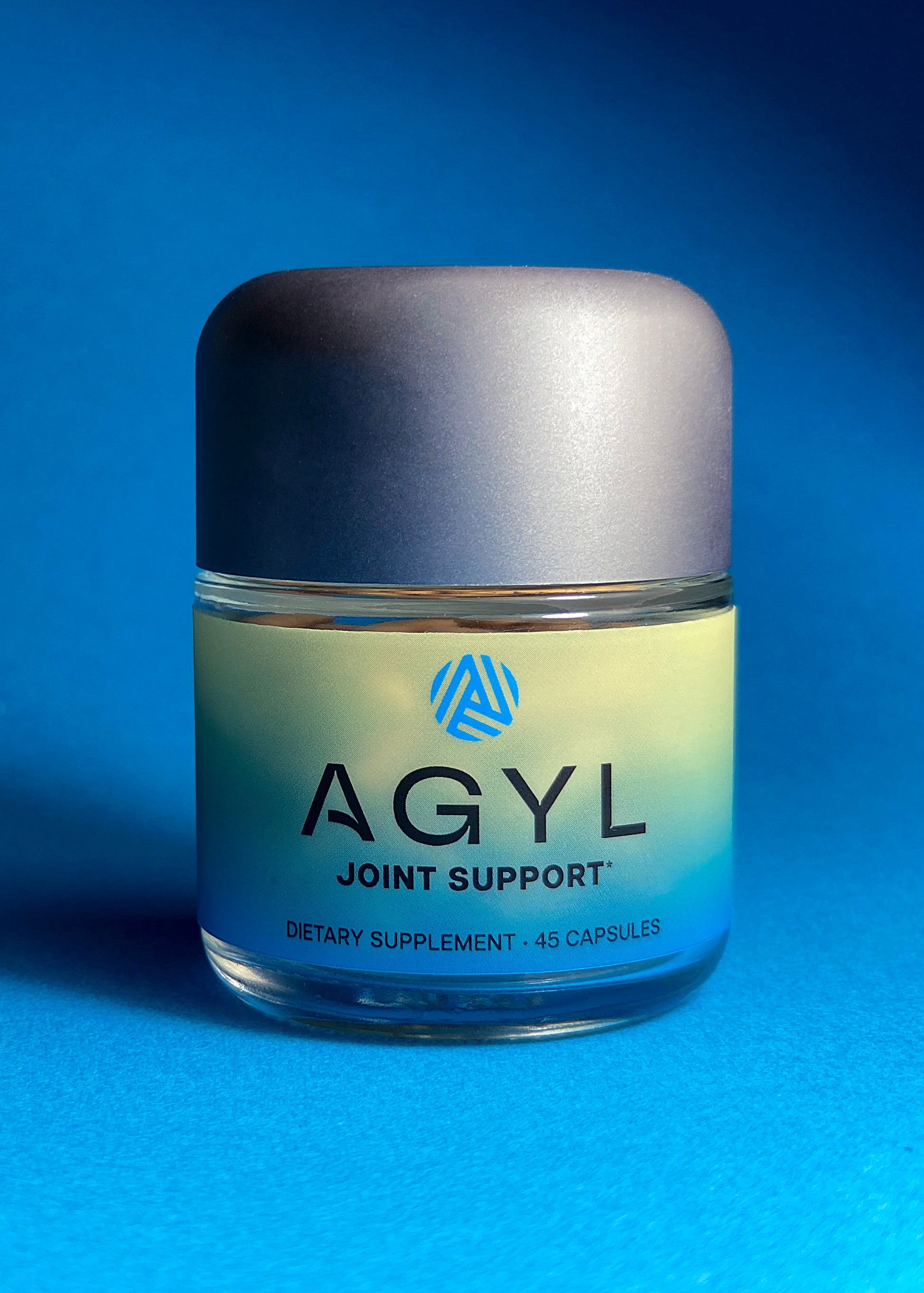AGYL Joint support 45 capsule bottle in blue background.